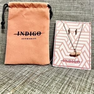 Indigo Authority gold tone and coral color necklace and gold tone earrings